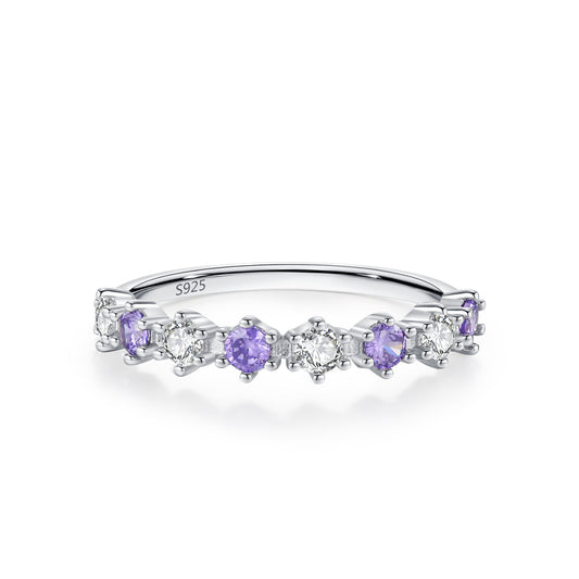 “Violet Lumière” 925 Sterling Silver Alternating Zircon Band Ring
