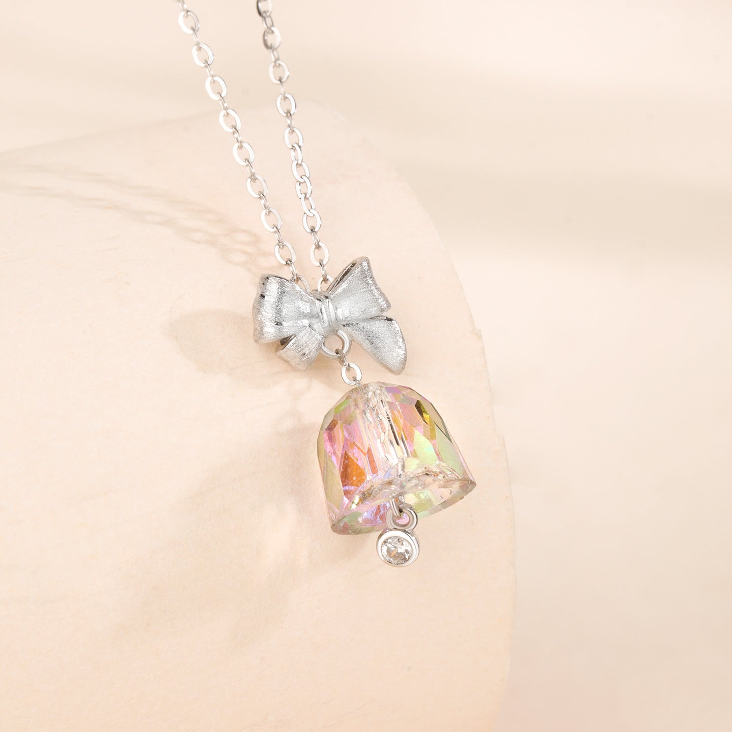 “Crystal Bell Muse” S925 Sterling Silver Bow Bell Pendant Necklace