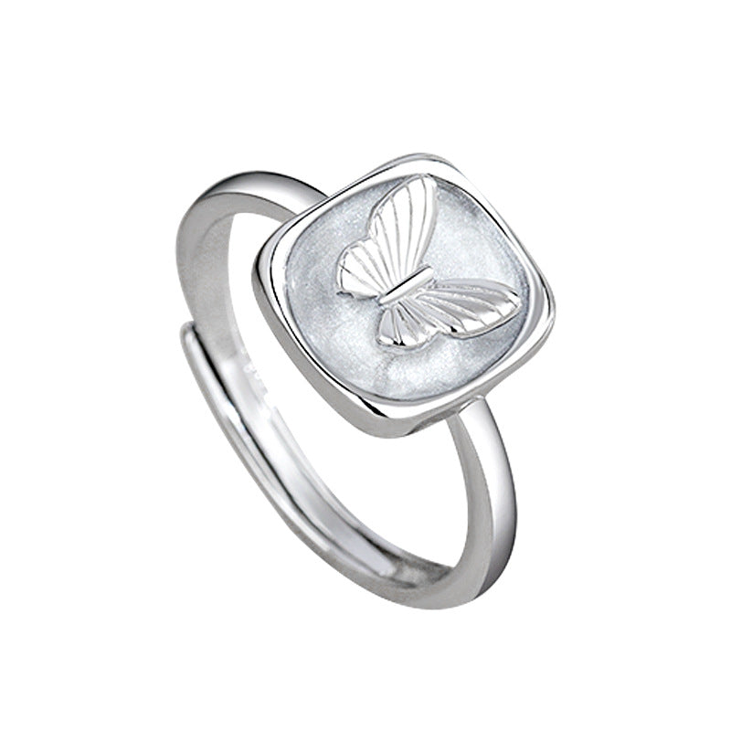 “Butterveil Dream” S925 Sterling Silver Butterfly Relief Jewelry Set (Necklace & Adjustable Ring)