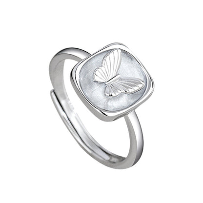 “Butterveil Dream” S925 Sterling Silver Butterfly Relief Jewelry Set (Necklace & Adjustable Ring)