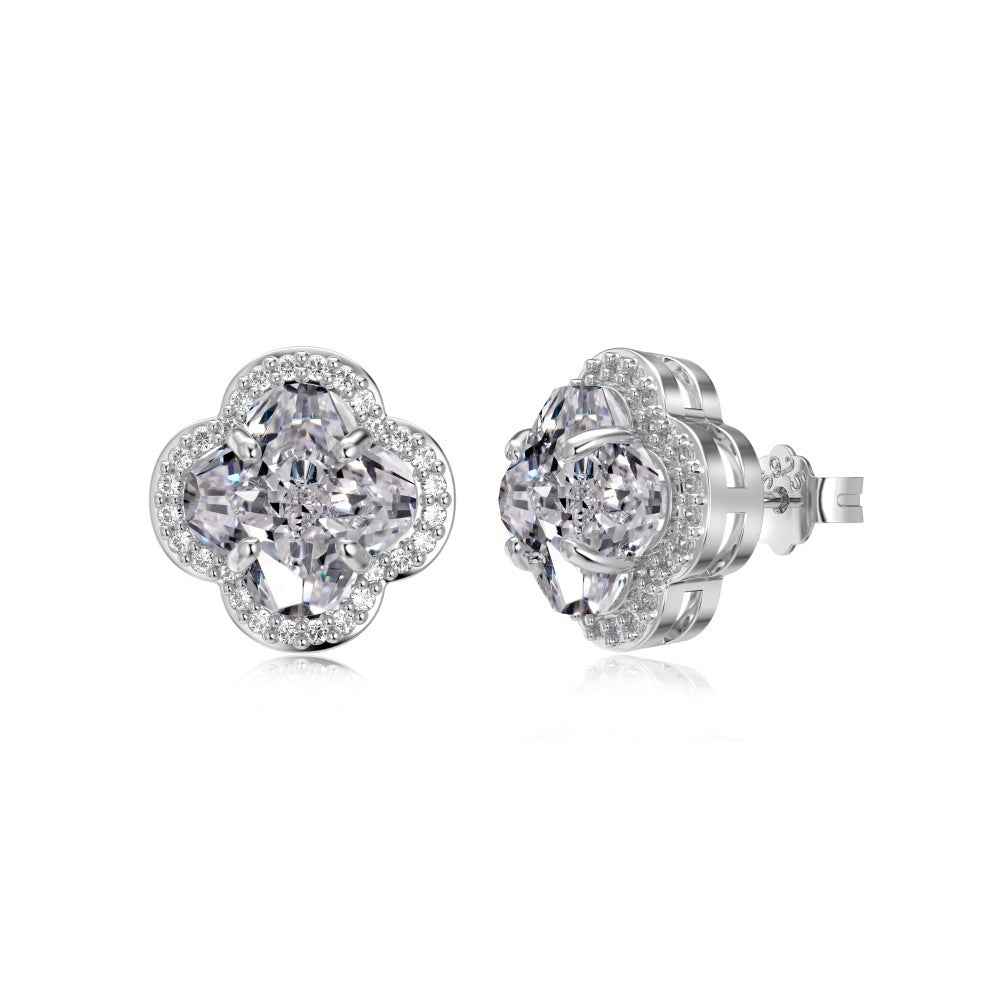 “Clover Brilliance” S925 Sterling Silver Pavé Clover Jewelry Set (Necklace, Earrings & Ring)