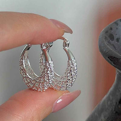 “Silver Weave” S925 Sterling Silver Textured Hoop Earrings