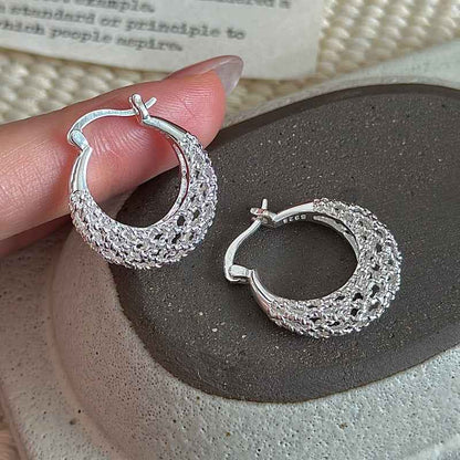 “Silver Weave” S925 Sterling Silver Textured Hoop Earrings