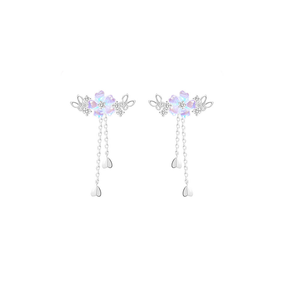 “Sakura Flutter” S925 Sterling Silver Cherry Blossom Tassel Jewelry Set