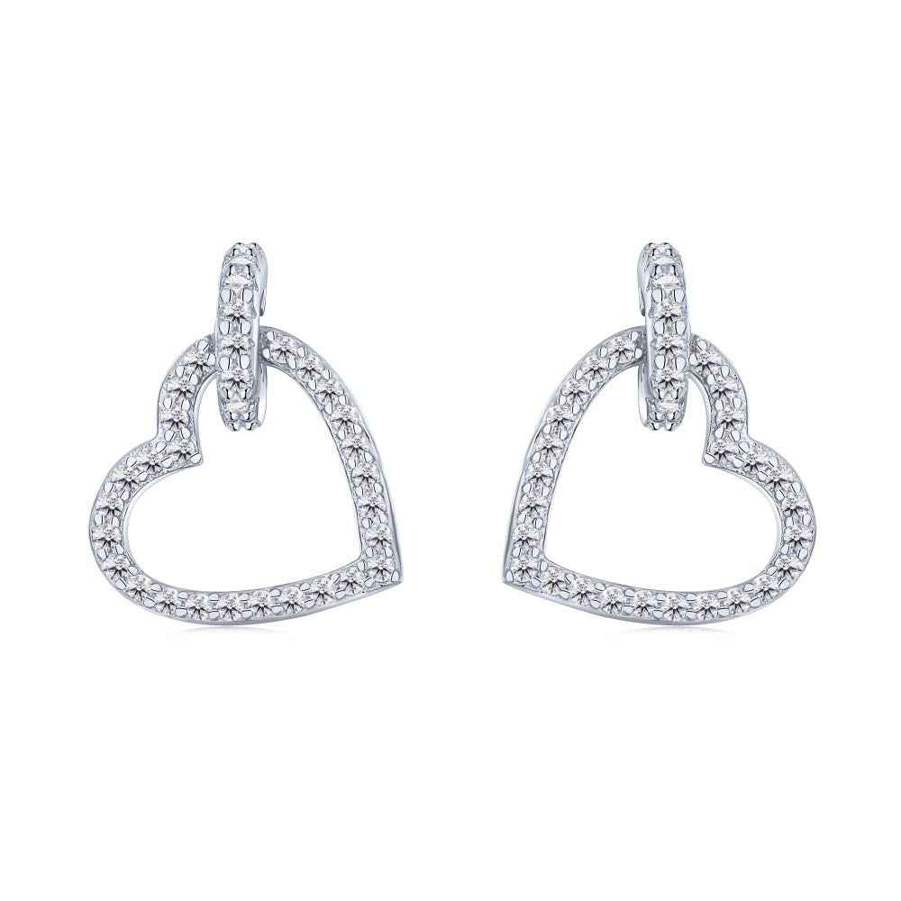 “Lovette Halo” S925 Sterling Silver Pavé Heart Stud Earrings