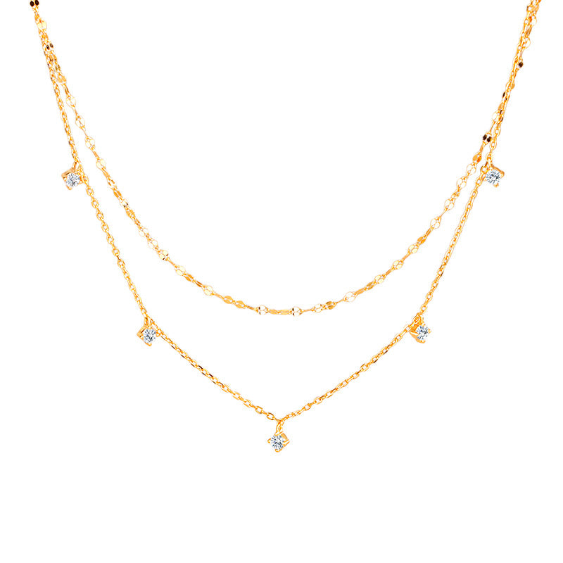 “Celestial Drape” S925 Sterling Silver Layered Stardust Necklace