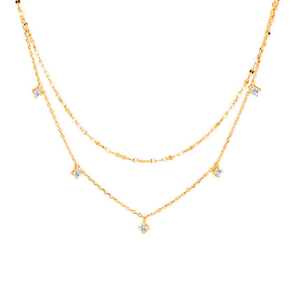 “Celestial Drape” S925 Sterling Silver Layered Stardust Necklace
