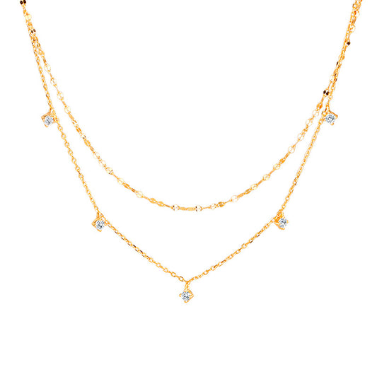 “Celestial Drape” S925 Sterling Silver Layered Stardust Necklace
