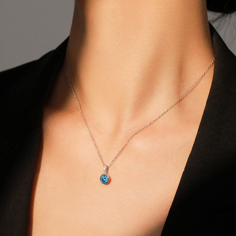 “Azure Halo” 925 Sterling Silver Aquamarine Zircon Jewelry Set