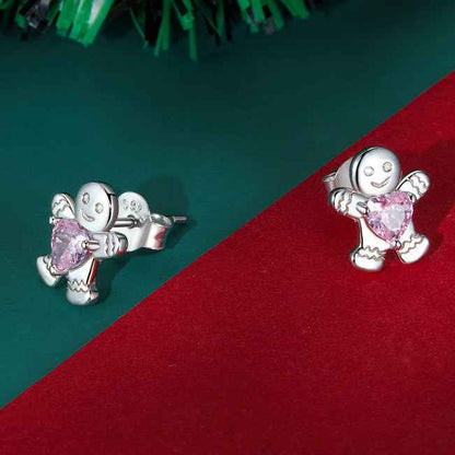 "Gingerbread Sweetheart" 925 Sterling Silver Pink-Heart Stud Earrings