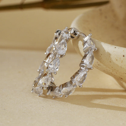 "Crystal Raindrop" 925 Sterling Silver Teardrop Zircon Hoop Earrings