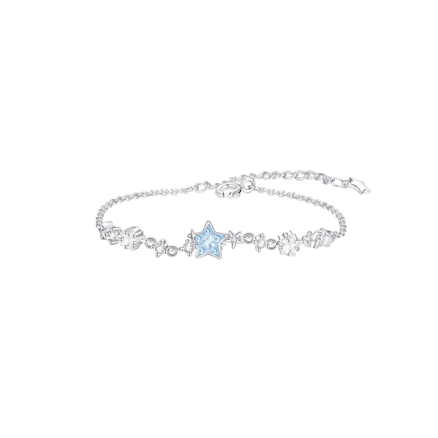 “Frosted Luna” S925 Sterling Silver Icy Blue Moon & Star Tassel Jewelry Set