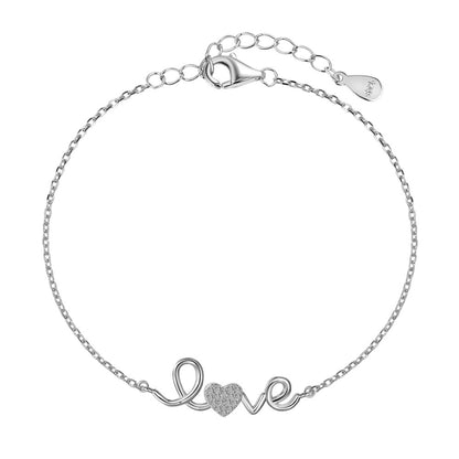 “Love Script” 925 Sterling Silver Pavé Heart Ring & Bracelet Set