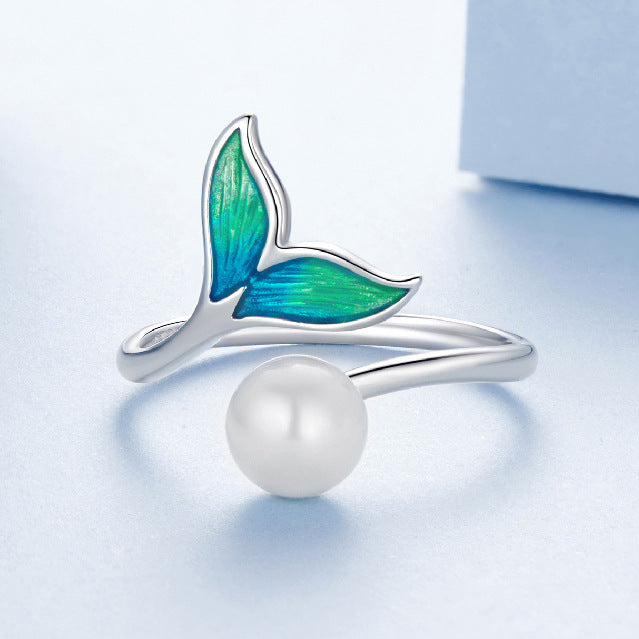 “Mermaid Whisper” S925 Sterling Silver Enamel Open Ring