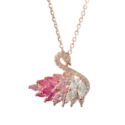 “Swan Éclat” S925 Sterling Silver Gradient Swan Necklace