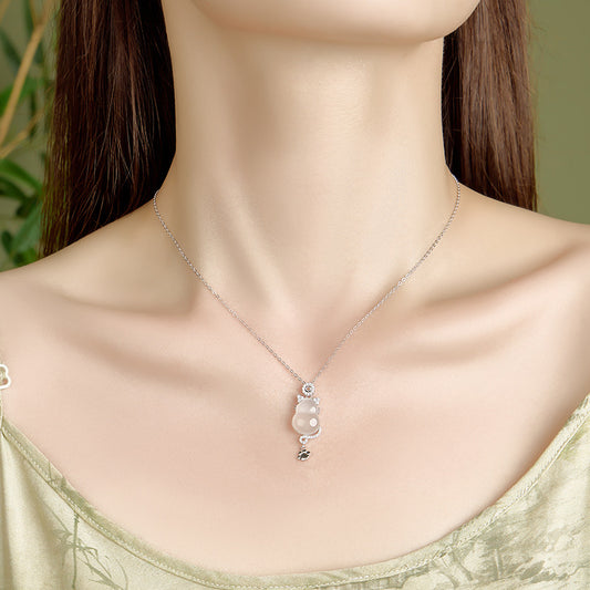 "Cat's Grace" 925 Sterling Silver Jade Necklace - Elegant and Unique