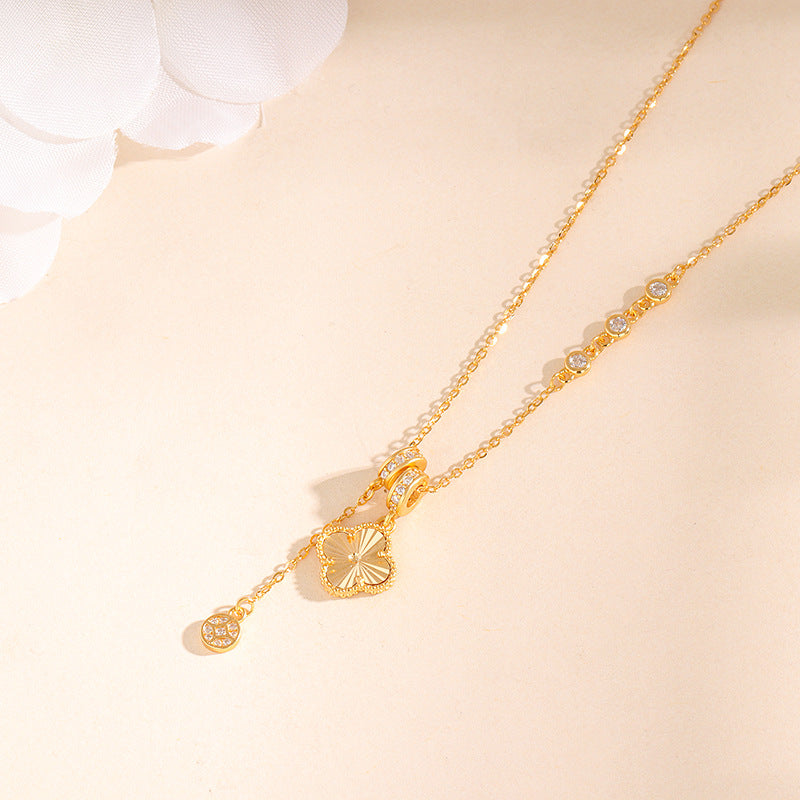 “Lucky Radiance” S925 Sterling Silver Asymmetrical Clover Necklace