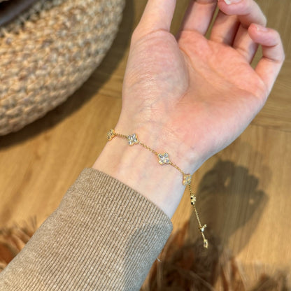 “Lumi Clover” 925 Sterling Silver Five-Bloom Clover Bracelet