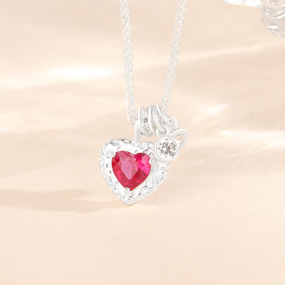 “Rouge Héritage” S925 Sterling Silver Vintage Red Heart Necklace