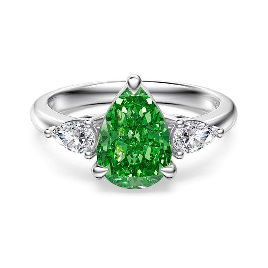 “Vert Élise” 925 Sterling Silver 8A Cubic Zirconia Pear-Cut Ring