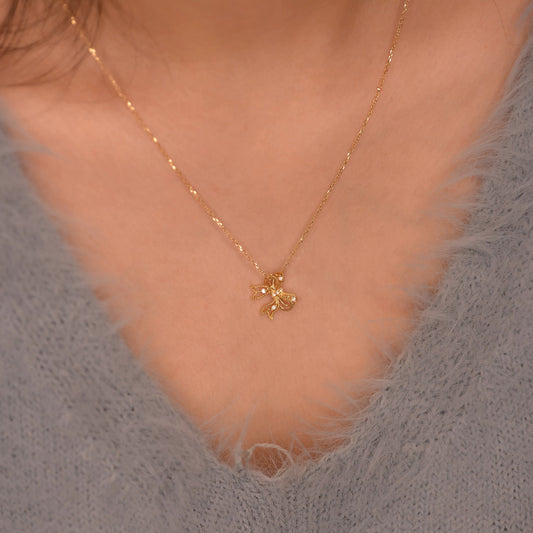 "First Heartbeat" 925 Sterling Silver Bow Necklace – Petite Sparkle, Big Romance