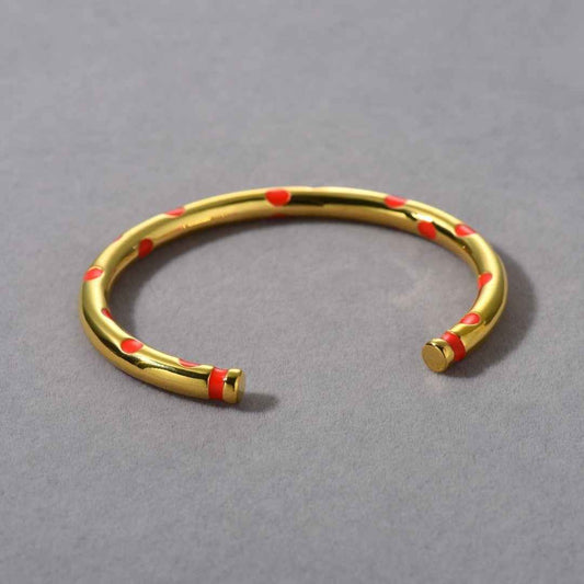 “Rouge Orbit” 18K Gold-Plated Brass Red Enamel Open Cuff Bracelet