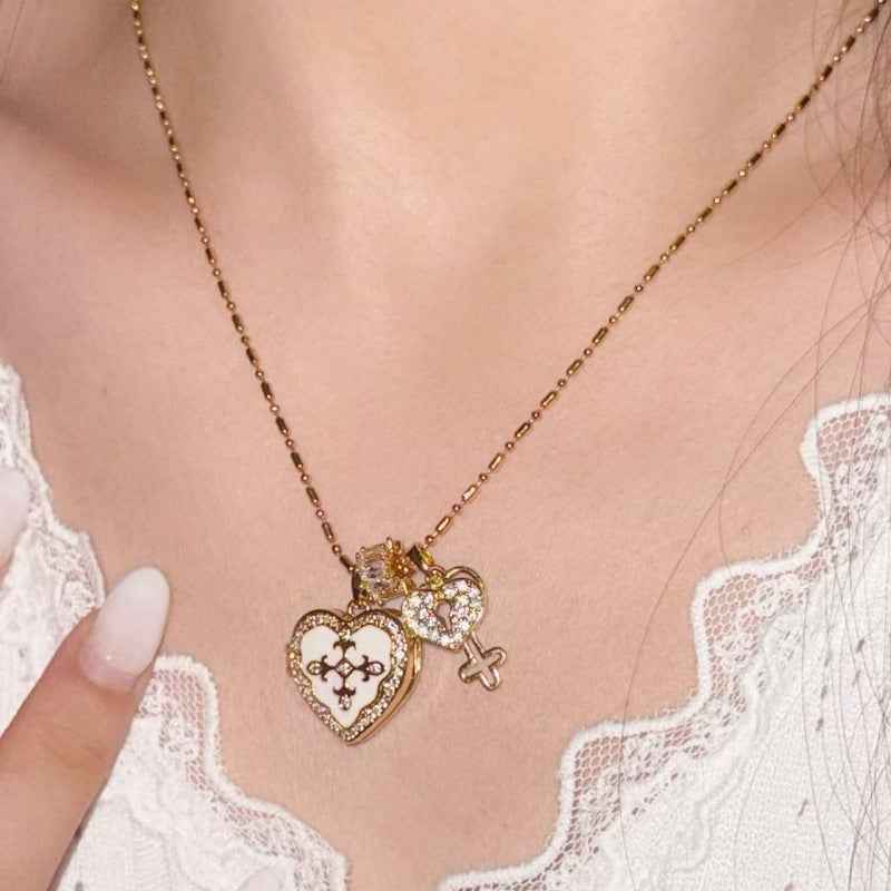 “Forever Key” 18K Gold Plated Brass Heart Photo Locket Necklace