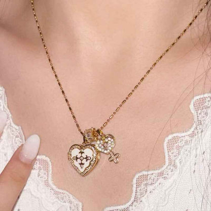 “Forever Key” 18K Gold Plated Brass Heart Photo Locket Necklace
