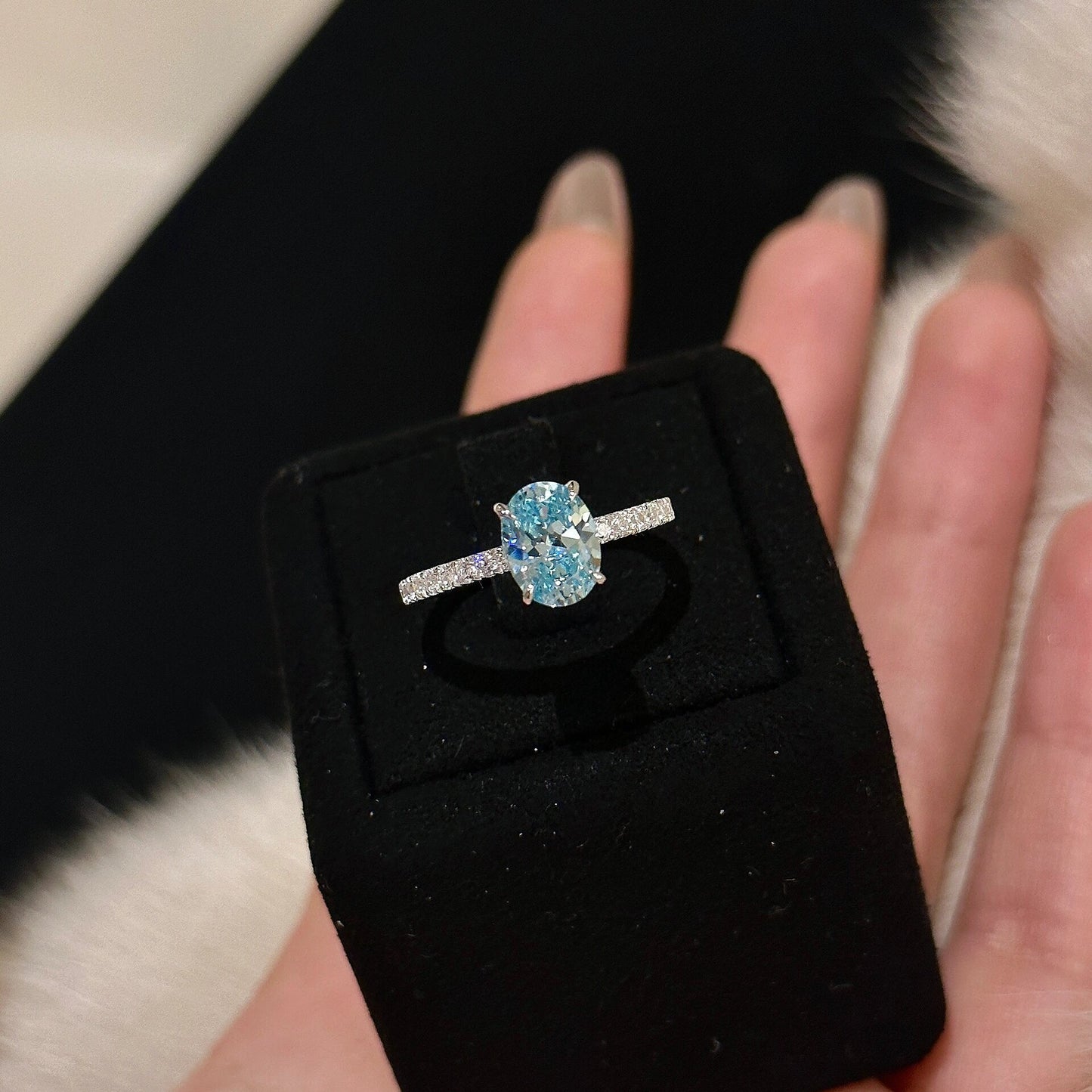 "Blue Horizon" S925 Sterling Silver Oval Zircon Necklace & Ring Set