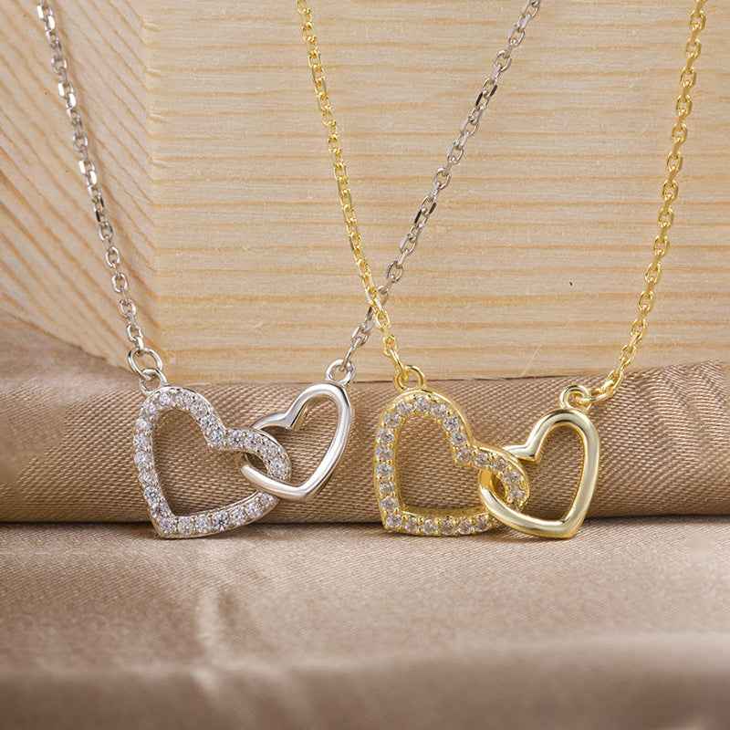 “Linked Hearts” 925 Sterling Silver Double Heart Necklace