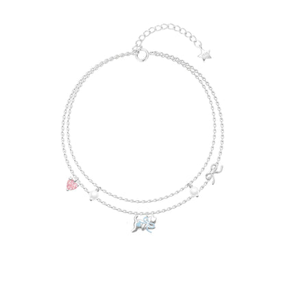 “Dreamcatcher Kitty” 925 Sterling Silver Pink Heart Bow Cat Jewelry Set