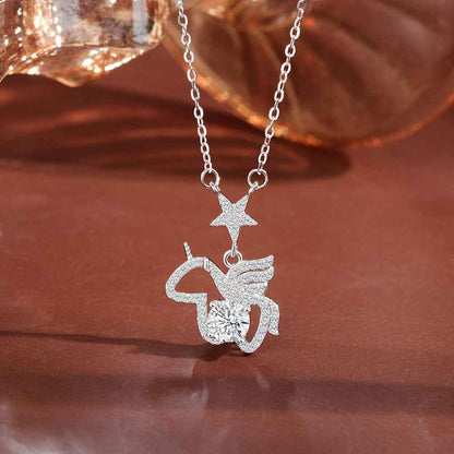 “Starlit Pegasus” 925 Sterling Silver Moissanite Unicorn Pendant Necklace