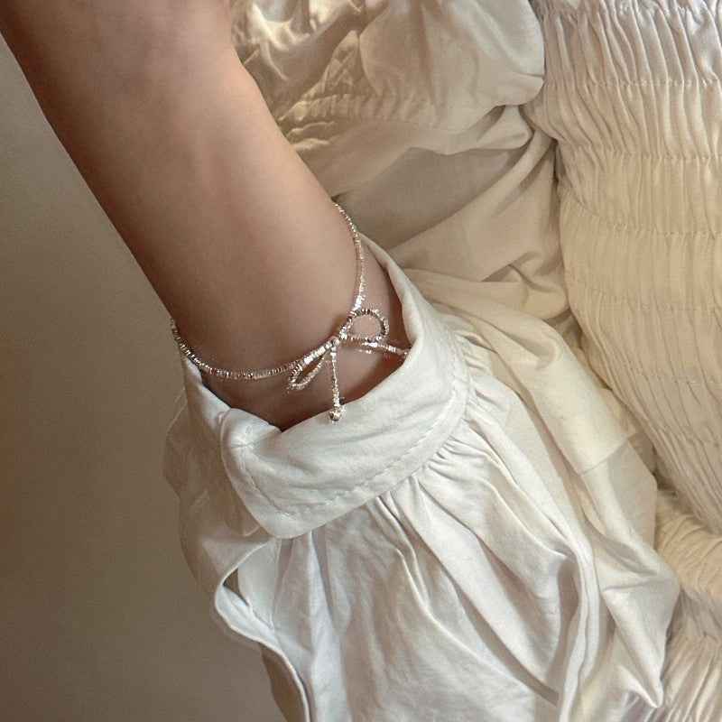 "Glitter Bow" 925 Sterling Silver Necklace & Bracelet