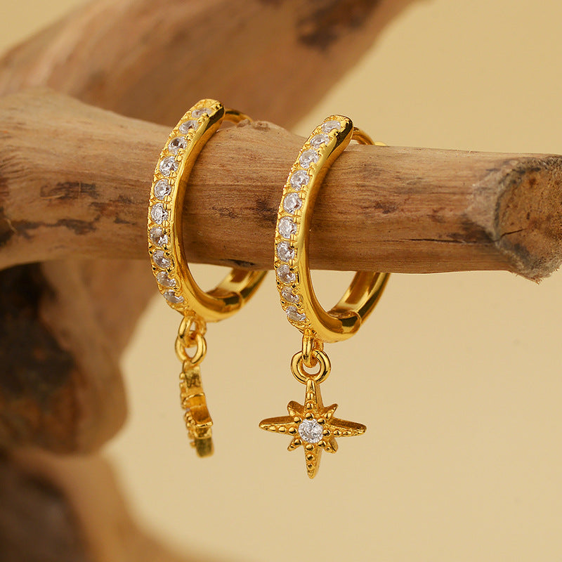 "Polar Star" 925 Sterling Silver Pavé Hoop Drop Earrings