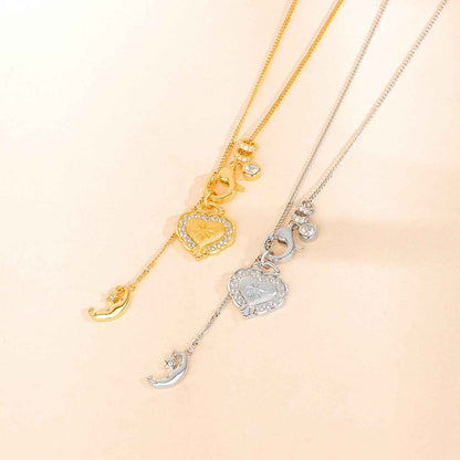 “Moonlit Heartfall” 925 Sterling Silver Star Moon Heart Pendant Necklace