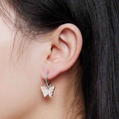 “Aurora Flutter” 925 Sterling Silver Iridescent Butterfly Huggie Earrings