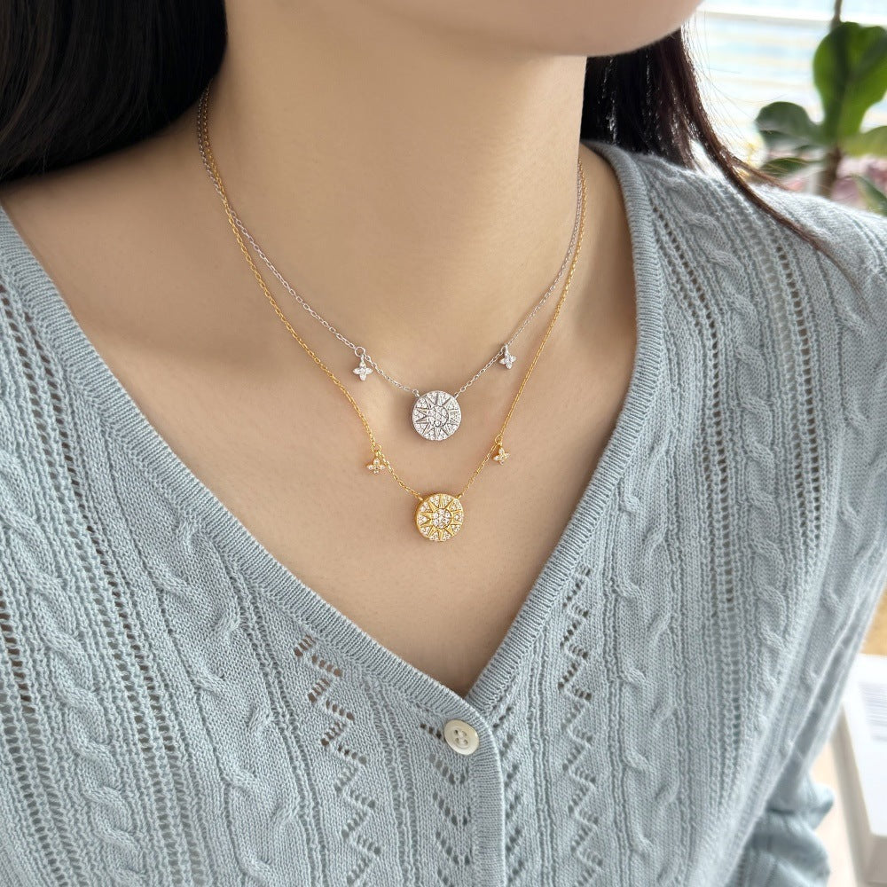 “Solar Éclat” 925 Sterling Silver Sun Disc Necklace