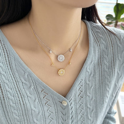 “Solar Éclat” 925 Sterling Silver Sun Disc Necklace