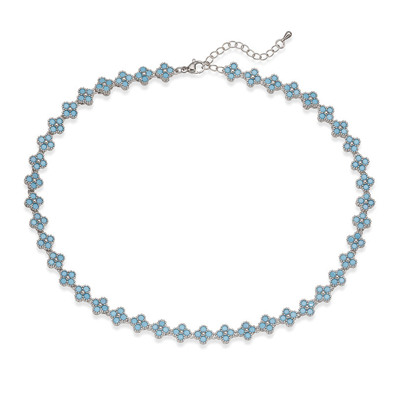 Turquoise Clover Grace Brass Genuine Gold-Plated Turquoise Floral Necklace & Bracelet Set
