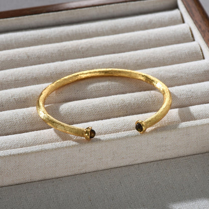 Tiger’s Gaze 18K Gold-Plated Brass Tiger Eye Open Cuff