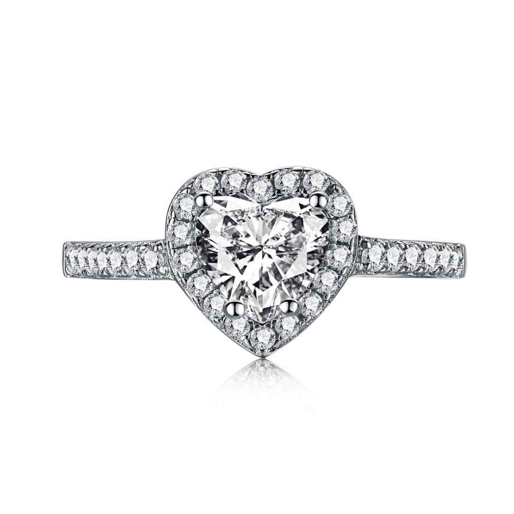“Blush Radiance” 925 Sterling Silver Pink Heart Halo Pavé Ring