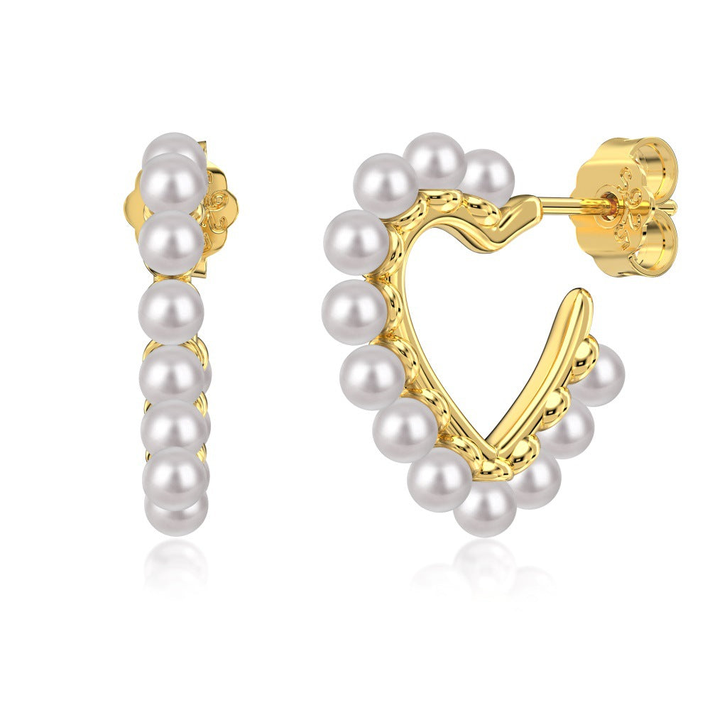 “Pearl Devotion” 925 Sterling Silver Heart Pearl Stud Earrings