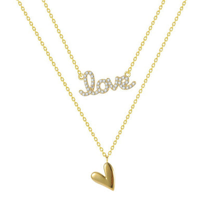 Sweet Love Duo 925 Sterling Silver Double-Layer Heart Pendant Necklace