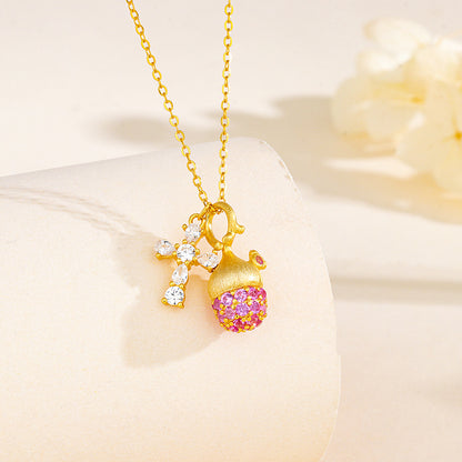 “Blush Pine Charm” S925 Sterling Silver Pink Pinecone Pendant Necklace