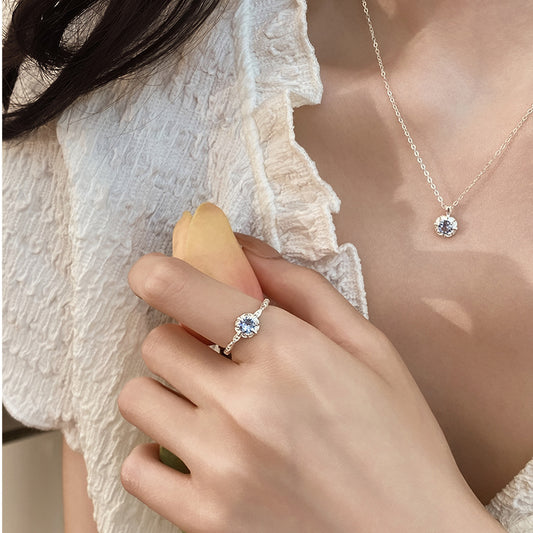 "Blue Blossom" 925 Sterling Silver Necklace & Ring Set