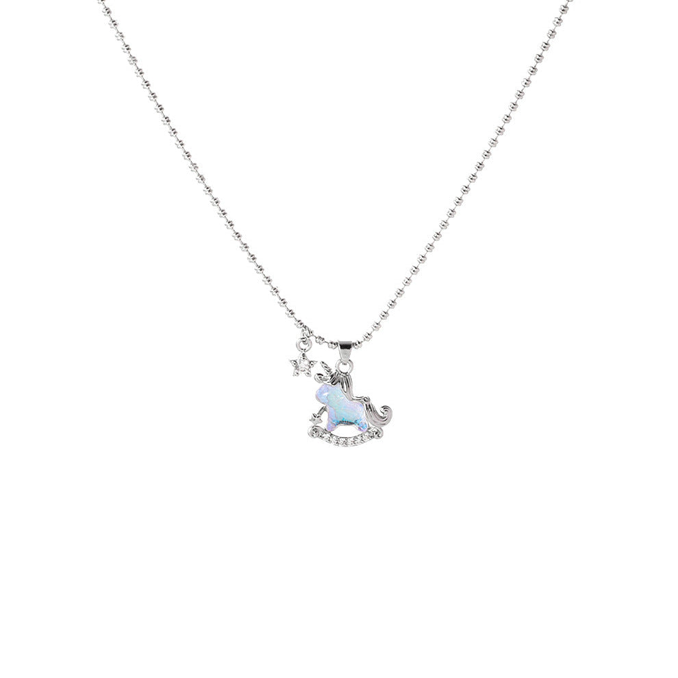 Aurora Carousel Resin Zircon Palladium-Plated Brass Pendant Necklace