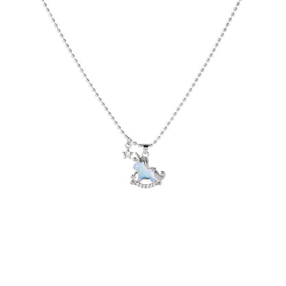 Aurora Carousel Resin Zircon Palladium-Plated Brass Pendant Necklace