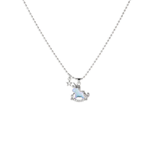 Aurora Carousel Resin Zircon Palladium-Plated Brass Pendant Necklace