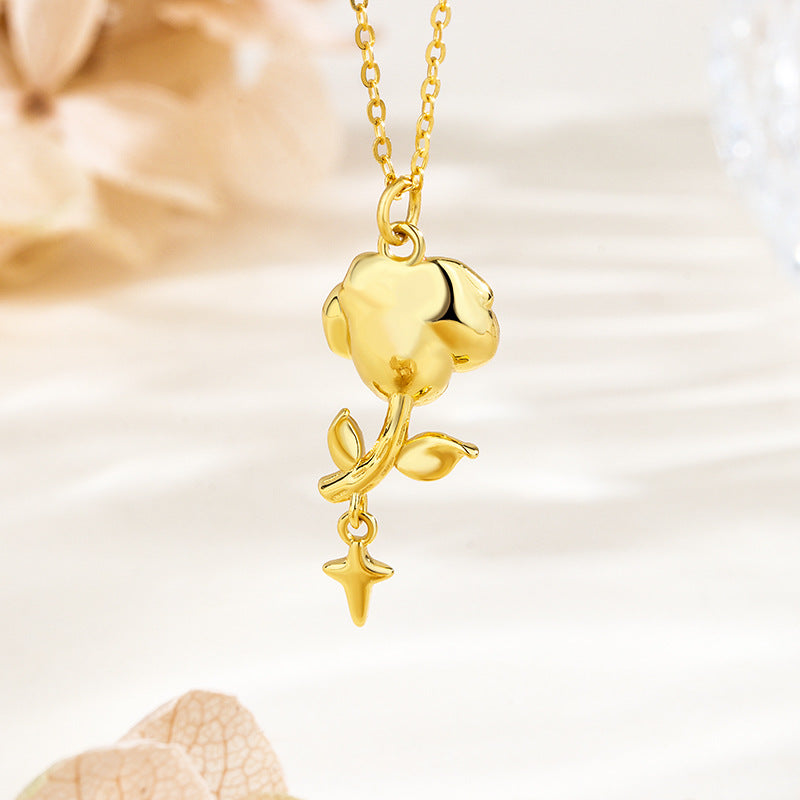 “Velour Rose” S925 Sterling Silver Pink Rose Pendant Necklace