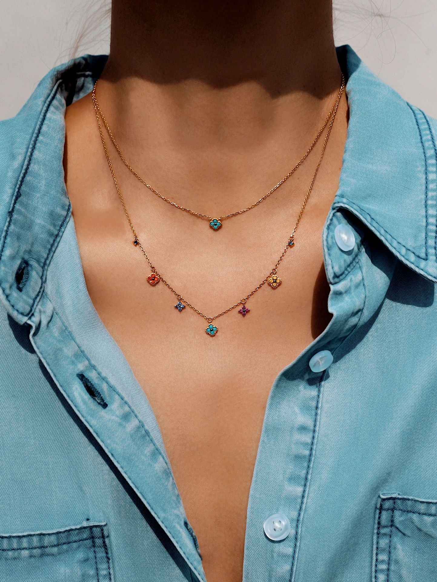 “Lucky Clover Garden” Sterling Silver Gemstone Necklace & Bracelet Set